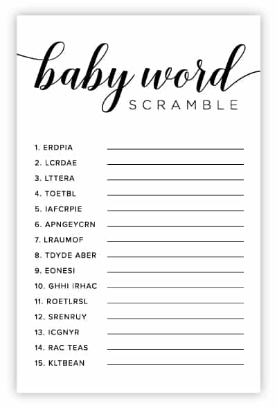 baby shower games for boys word search