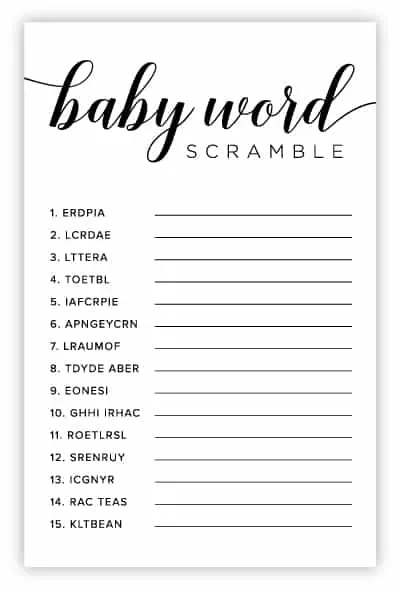 Free Printable Baby Shower Games - Download Instantly!