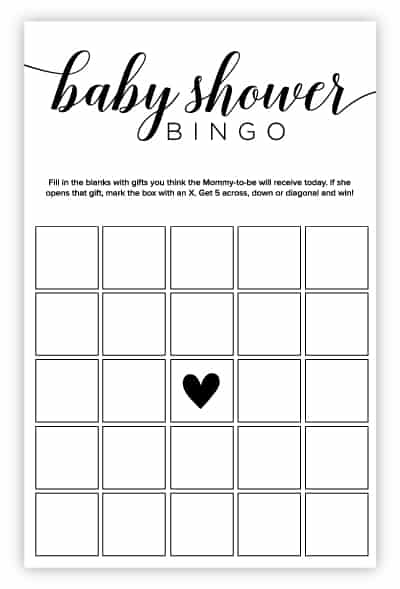 Baby Bingo BLANK Cards Black and White Striped Floral Baby Shower Game 