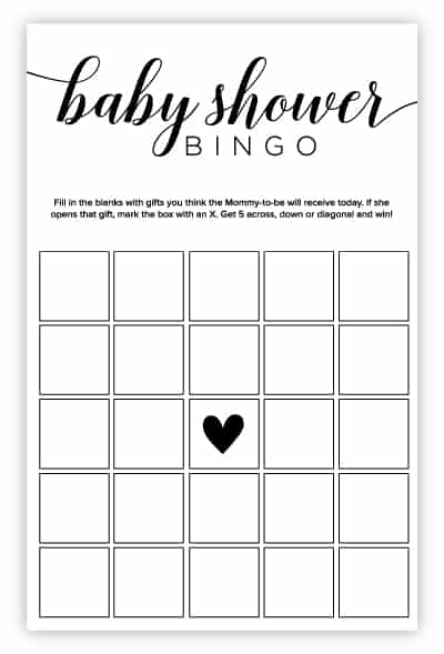 baby shower bingo blank free printable