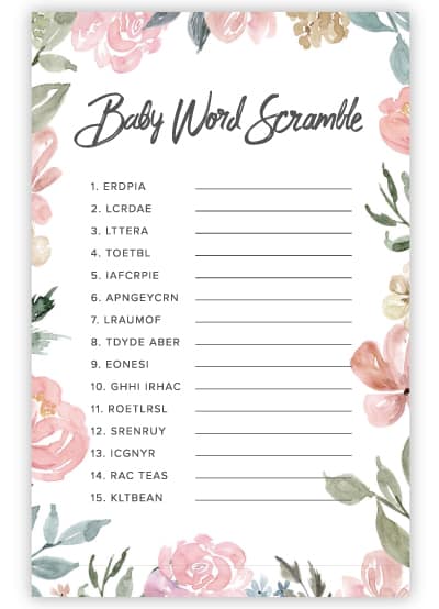 floral baby word scramble