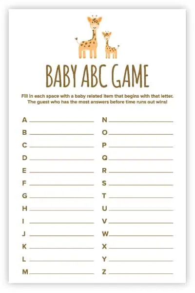 Printable Baby Shower Game Winnie the Pooh Baby ABC - INSTANT