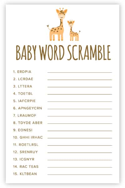 giraffe baby word scramble