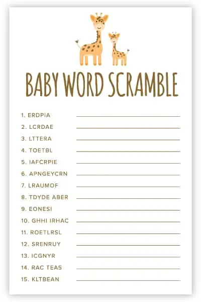 giraffe baby word scramble