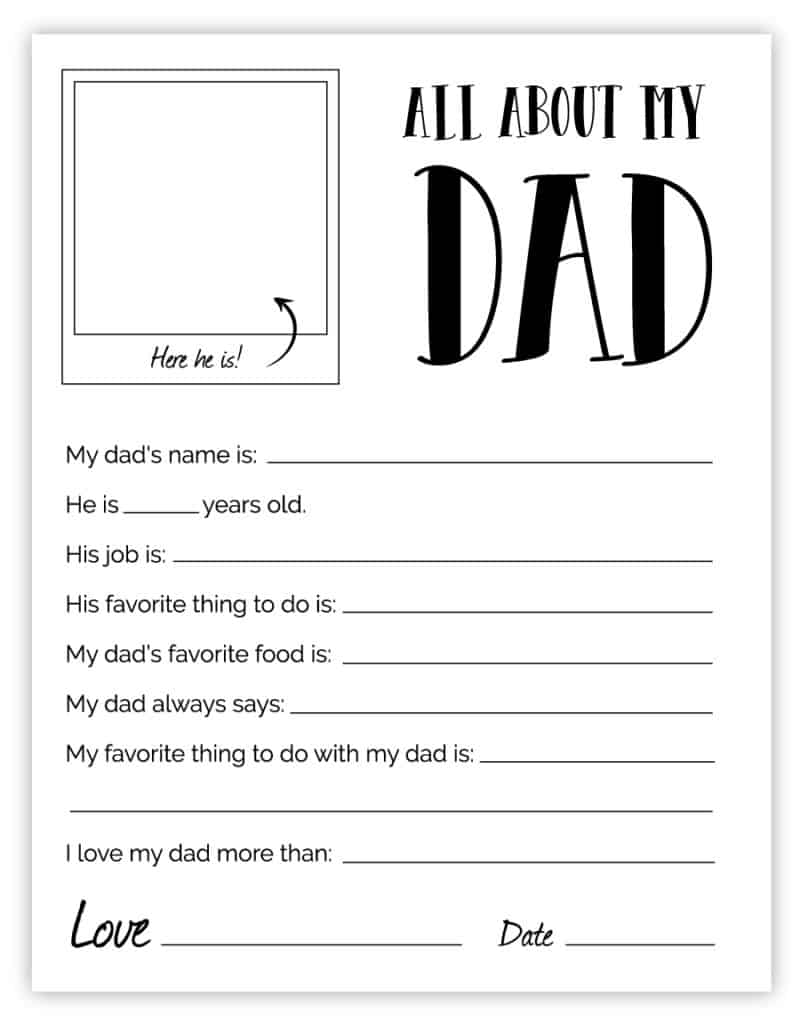 All About My Dad - Free Printable Father's Day Gift