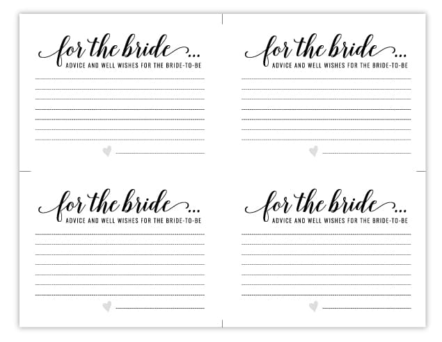 Free Printable Bridal Shower Activities Advice Cards