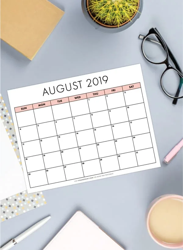 free printable august calendar instant download