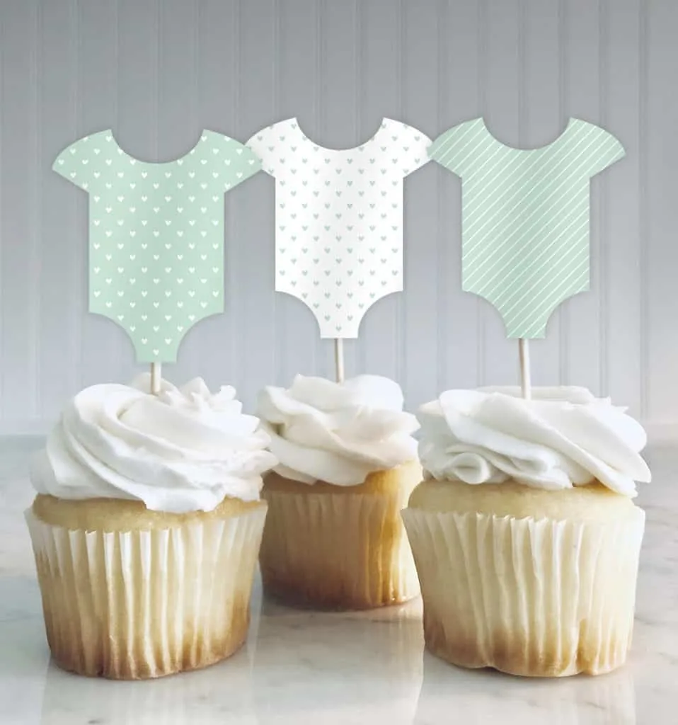 Baby Shower Cupcake Toppers for Boy, Blue Baby Jumpsuits