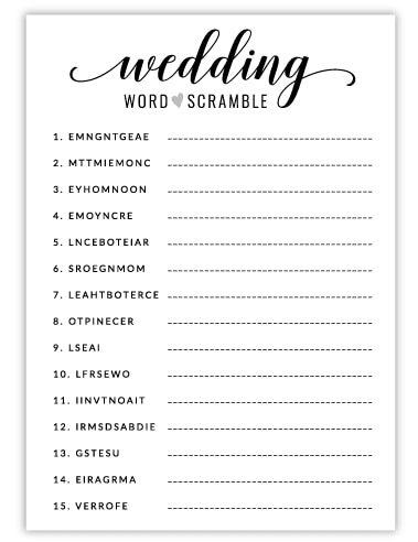 Free Printable Bridal Shower Games | Wedding Word Scramble