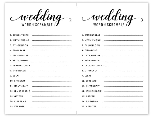 Free Printable Bridal Shower Games Wedding Word Scramble