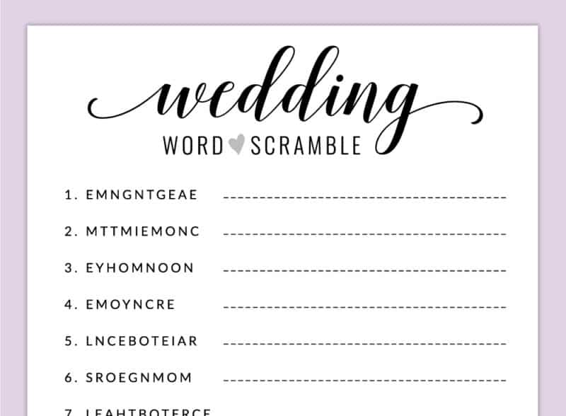Free Printable Bridal Shower Games Wedding Word Scramble
