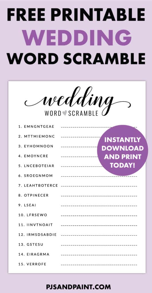 Free Printable Bridal Shower Games Wedding Word Scramble