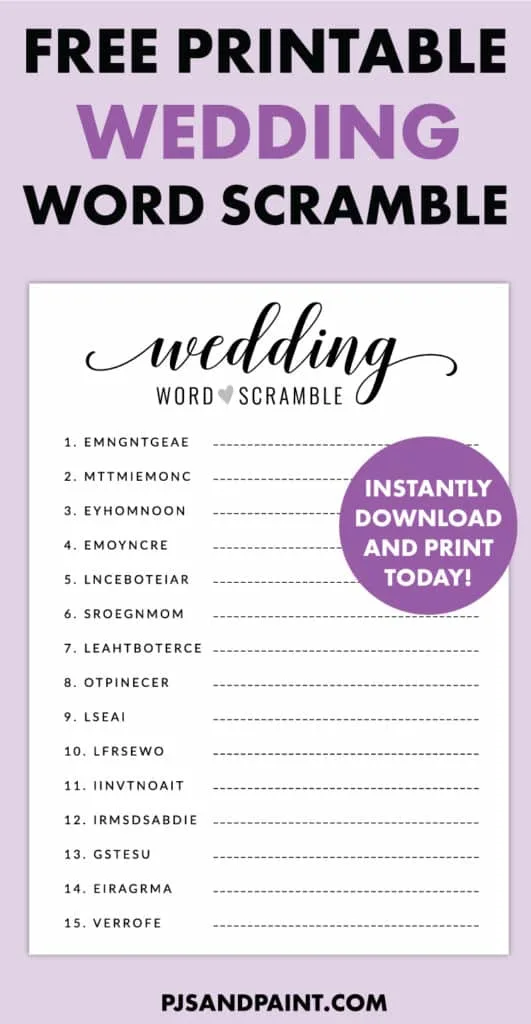 Free Printable Bridal Shower Word Mining Game