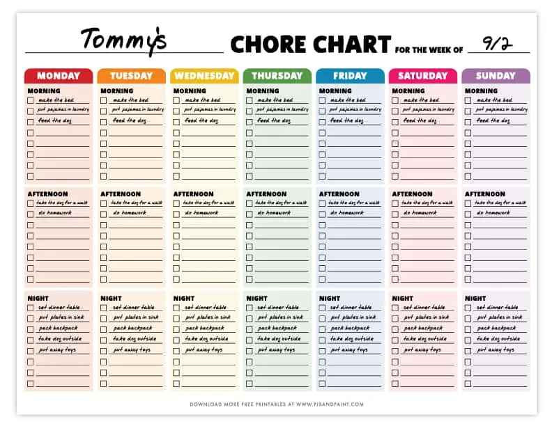 Free Printable Chore Chart for Kids | Responsibility Chart for Kids