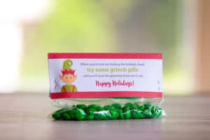 Grinch Pills | Free Printable Holiday Treat Bag Topper