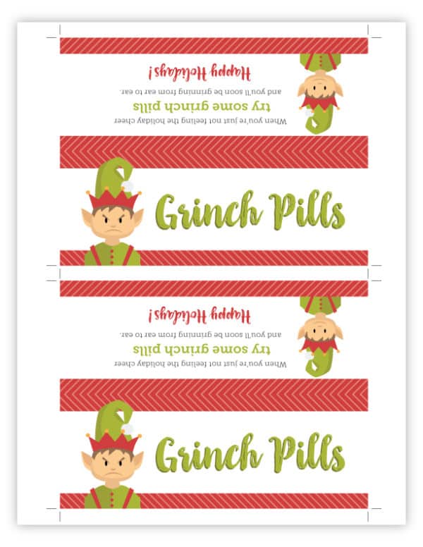 Grinch Pills | Free Printable Holiday Treat Bag Topper