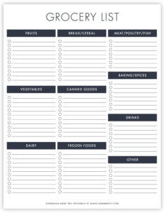 Download Free Printable Grocery List | Organized Shopping List