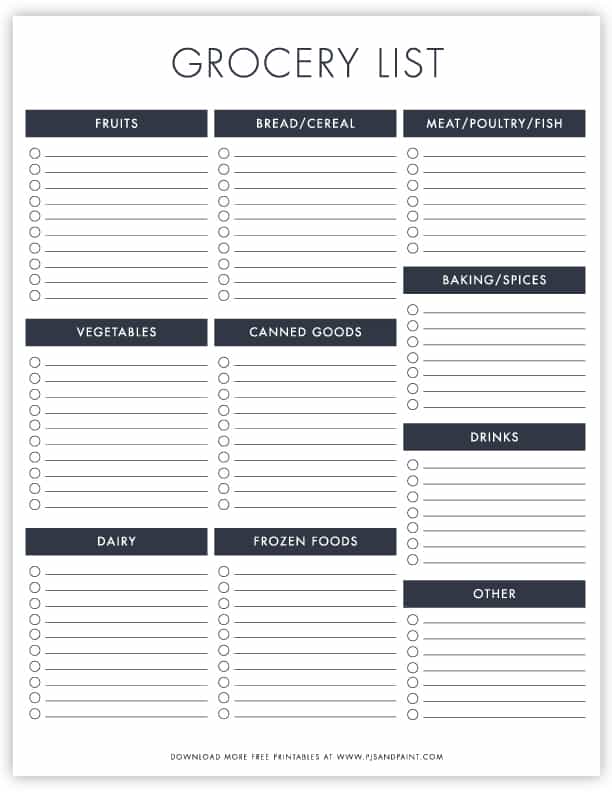 Download Free Printable Grocery List Organized Shopping List
