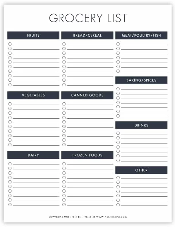 kroger grocery list template