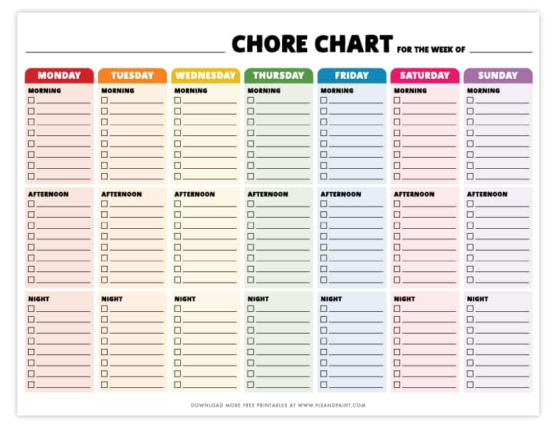 blank chore chart template