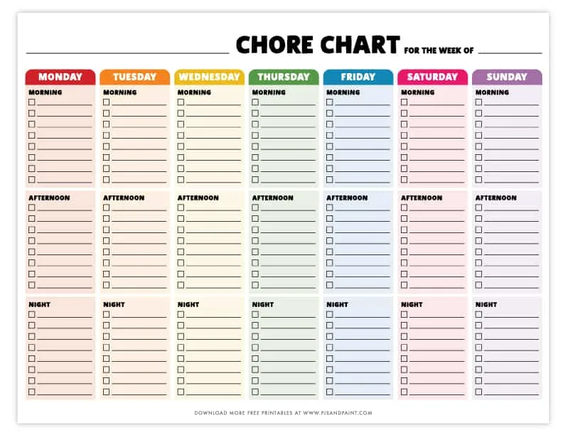 printable chore chart