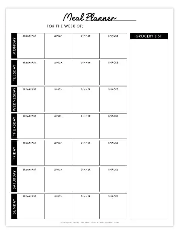 printable meal planner