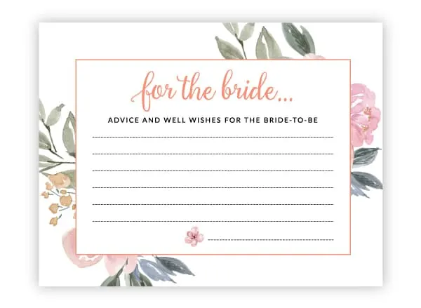 pink floral advice for the bride cards