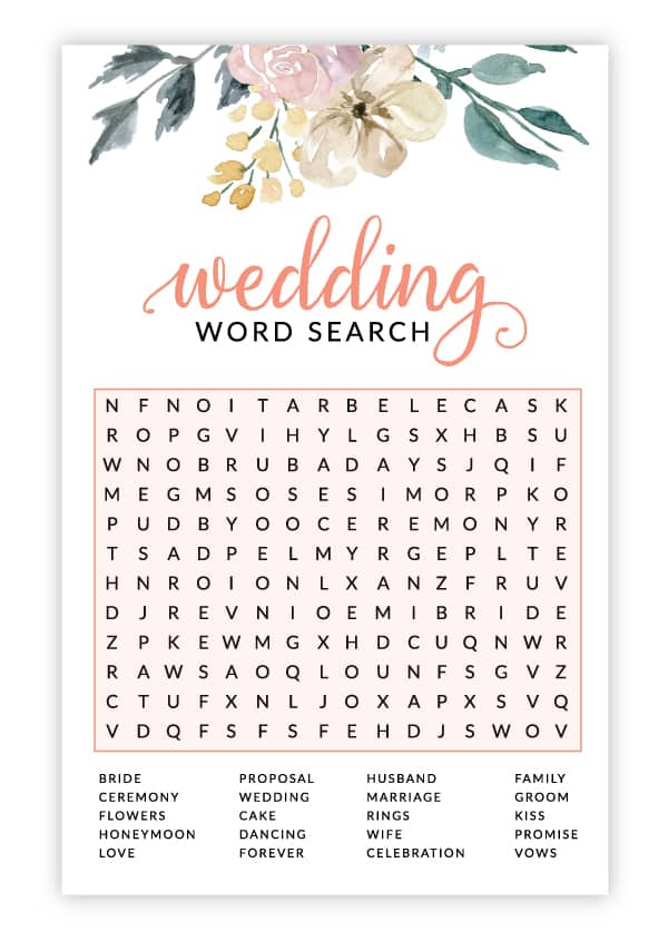 pink floral wedding word search