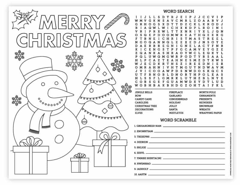 Christmas Placemat for Kids | Free Printable Activity and Coloring Page