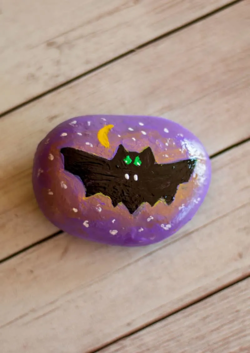 bat painted rock