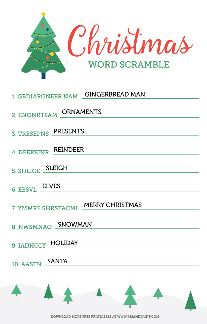 Christmas Word Scramble Key