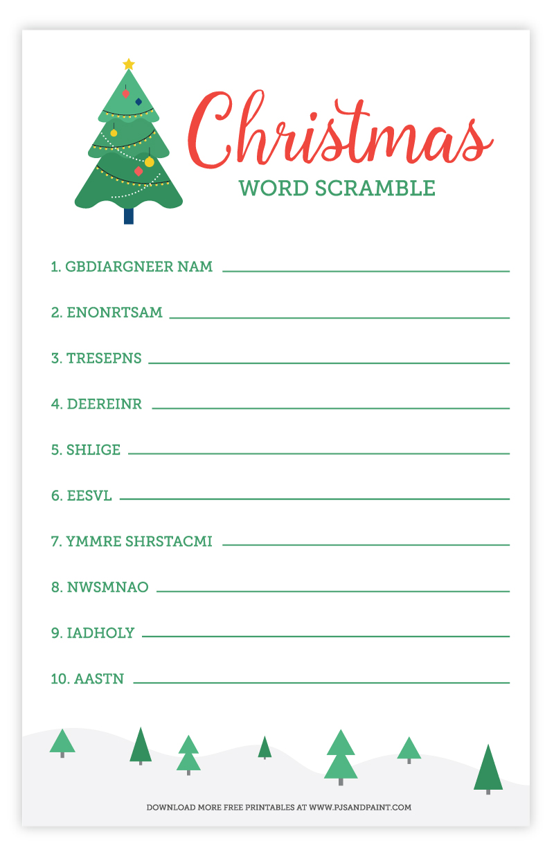 christmas word scramble printable