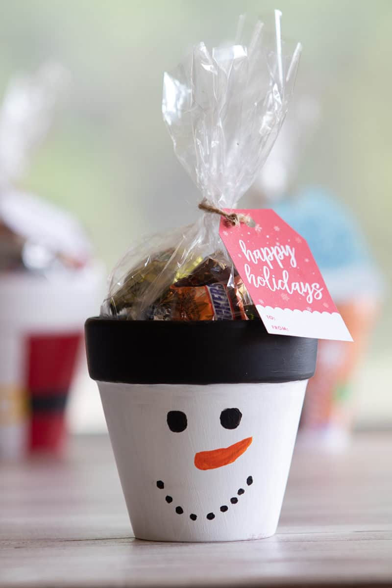 snowman painted pot