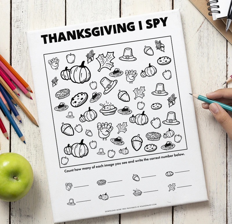 Thanksgiving I Spy Game  Free Printable Thanksgiving Activities