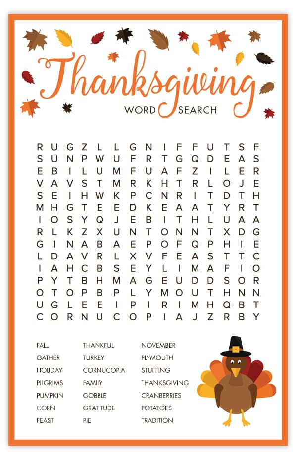 Thanksgiving Word Search | Free Printable Thanksgiving Activities