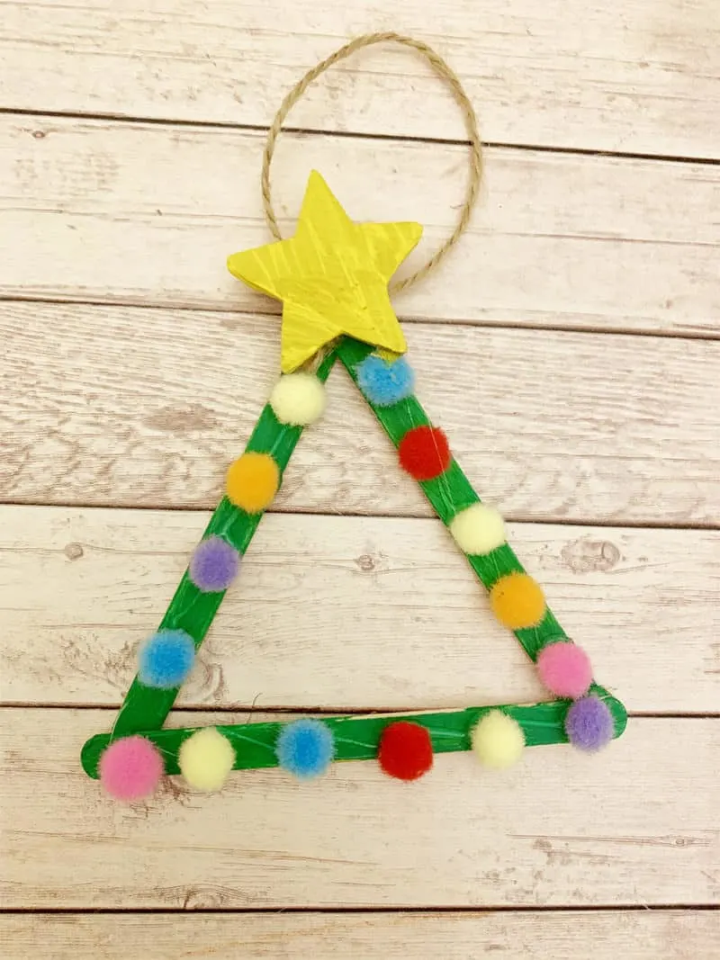 Popsicle Stick Pom Pom Christmas Tree Ornament - Pjs and Paint