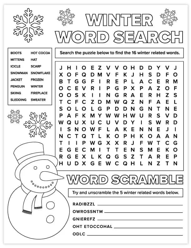 Free Printable Winter Games, Activities and Puzzles