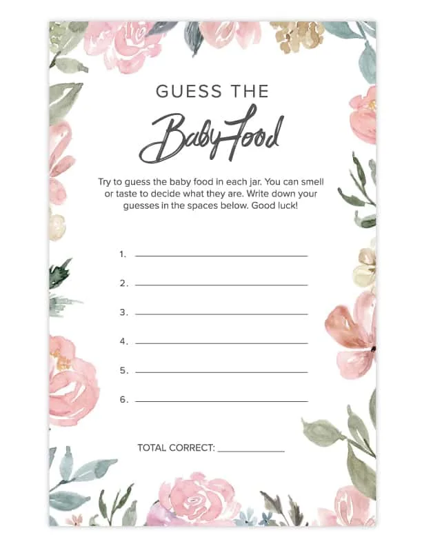 Guess the baby 2025 food free printable