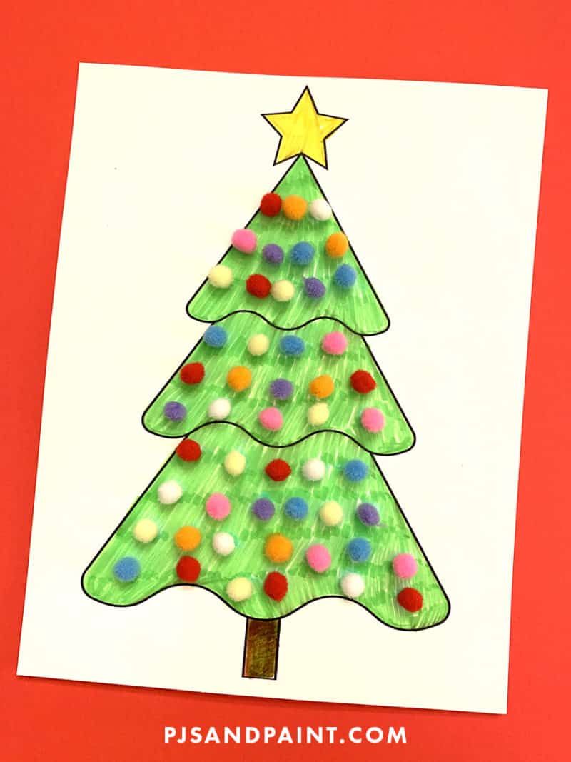 Easy Christmas Tree Craft for Kids - Pom Pom Christmas Tree