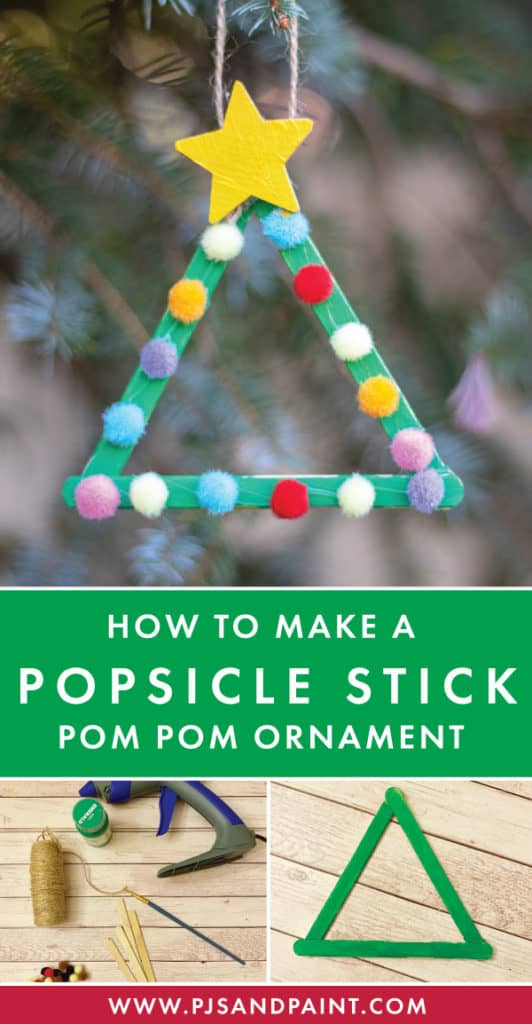 Popsicle Stick Pom Pom Christmas Tree Ornament - Pjs and Paint