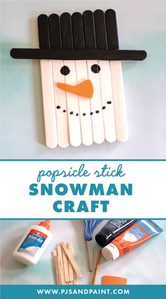Popsicle Stick Snowman Craft - Pjs and Paint - Easy Crafts for Kids