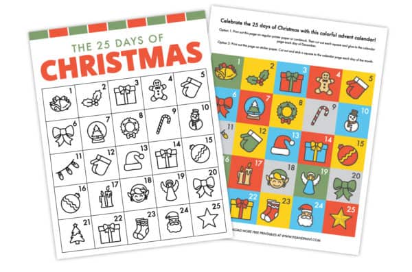Free Printable Christmas Advent Calendar - Pjs and Paint