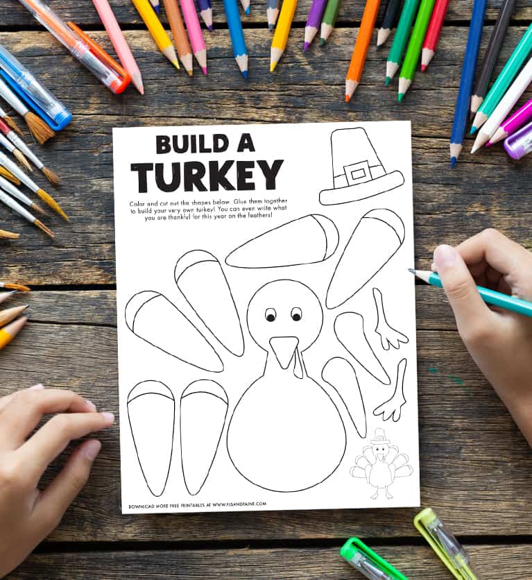 Free Printable Build A Turkey Coloring Page Pjs And Paint Motherhood