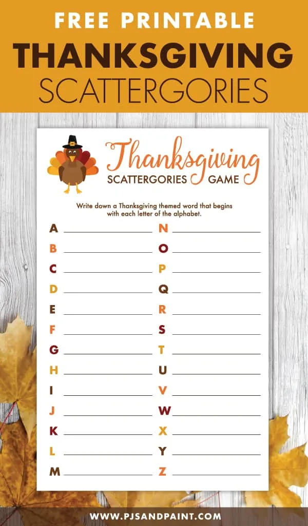 Free Printable Thanksgiving Scattergories inspired Game