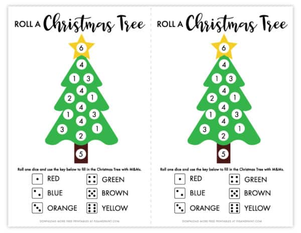 Roll a Christmas Tree - Free Printable Christmas Game - Pjs and Paint