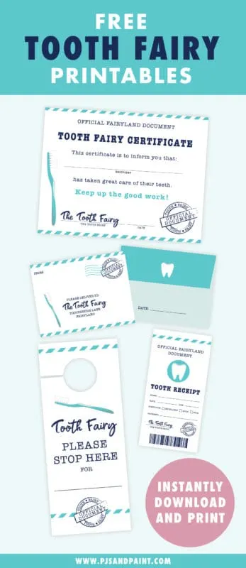 free printable tooth fairy certificate receipt envelope and door hanger