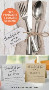 Free Printable Thanksgiving Place Cards - 2 Designs - Pjs and Paint