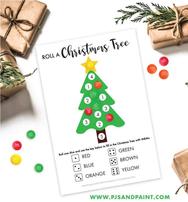 Roll a Christmas Tree Free Printable Christmas Game Pjs and Paint