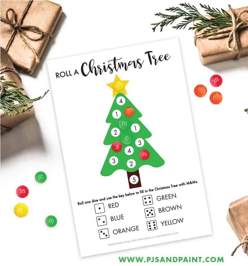 Roll a Christmas Tree Free Printable Christmas Game Pjs and Paint