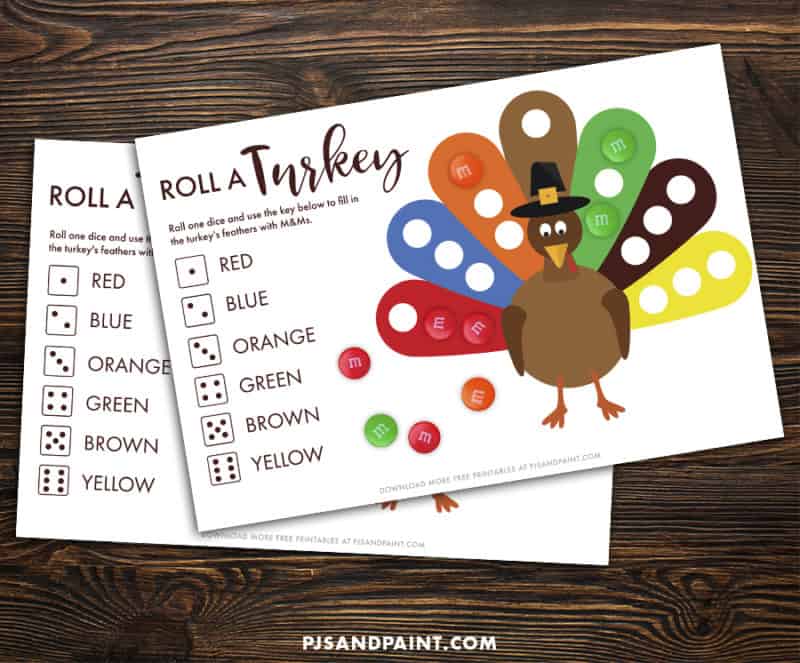 Roll a Turkey - Free Printable Thanksgiving Game - Pjs and Paint